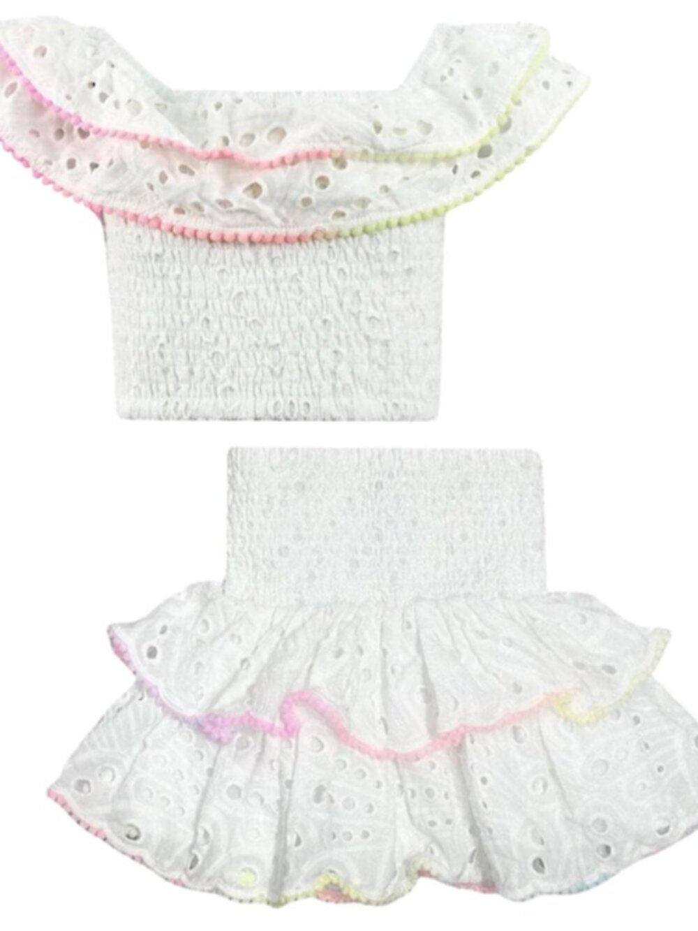 Rainbow Fancy Eyelet Set in White | Lola and the Boys